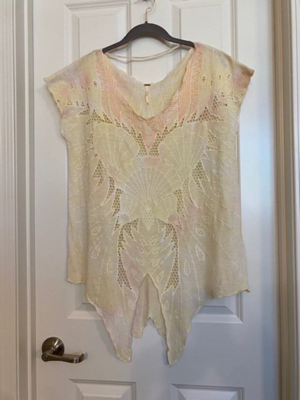 Free People Castaway Embroidered Eyelet Tunic Cream Pink Size XS